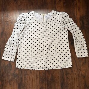 Polka Dot Long-Sleeve Blouse - White/Black